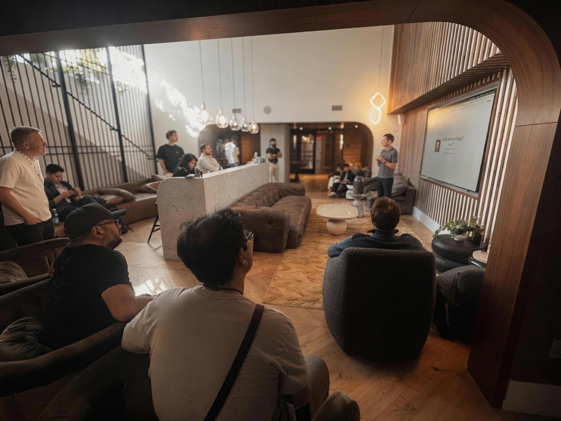 Founders gathered in the lounge at a Friday edition of Founders Gatherings