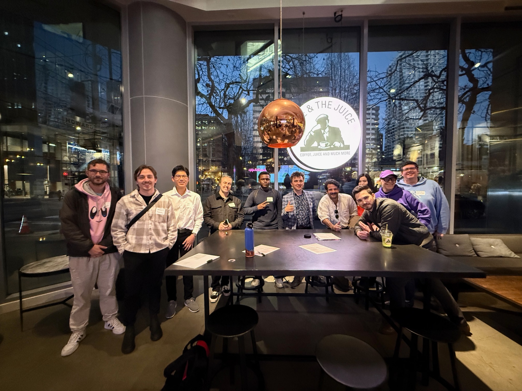 Evening group photo of founders at the venue