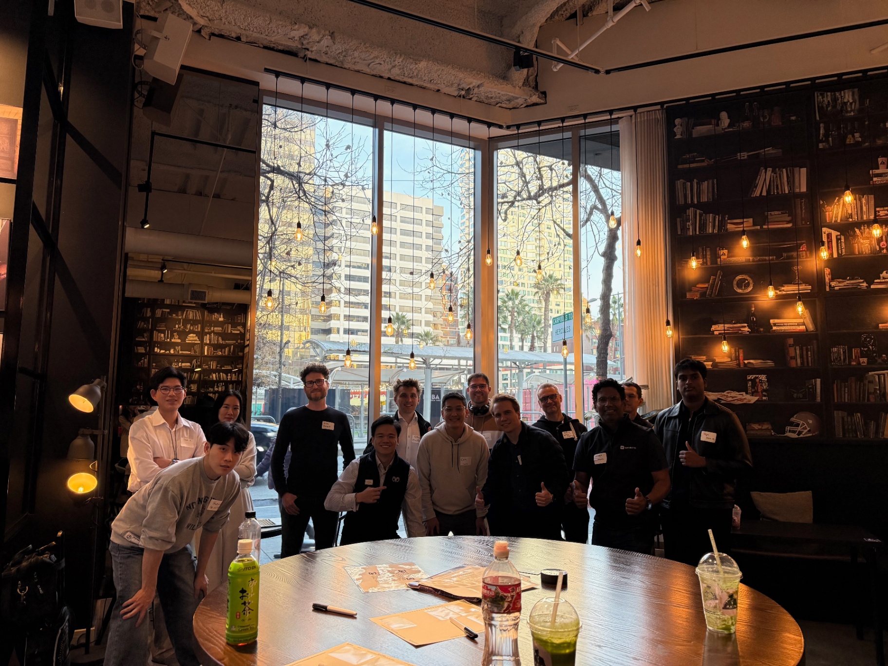 Group of founders under the pendant lights at FGSF